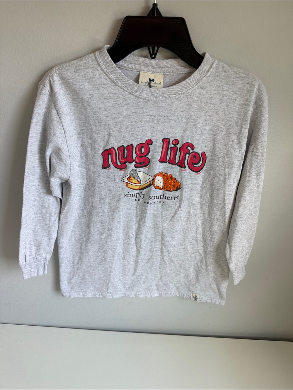 Simply Southern Kids Gray Long Sleeve "Nug Life" Tee with Pink Script